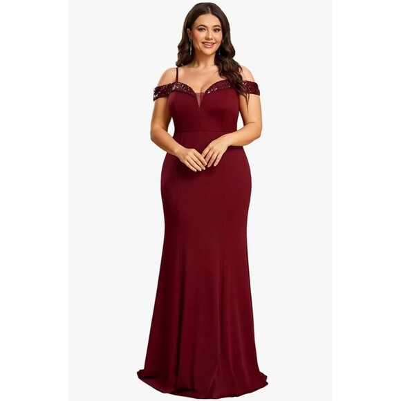 Dresses & Skirts - Ever Pretty Mermaid Dress Burgundy Sequin Hoco Prom V-Neck Cap Sleeve XXL NWT